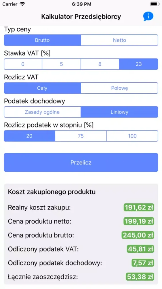 Capturas de tela do Kalkulator Przedsiębiorcy