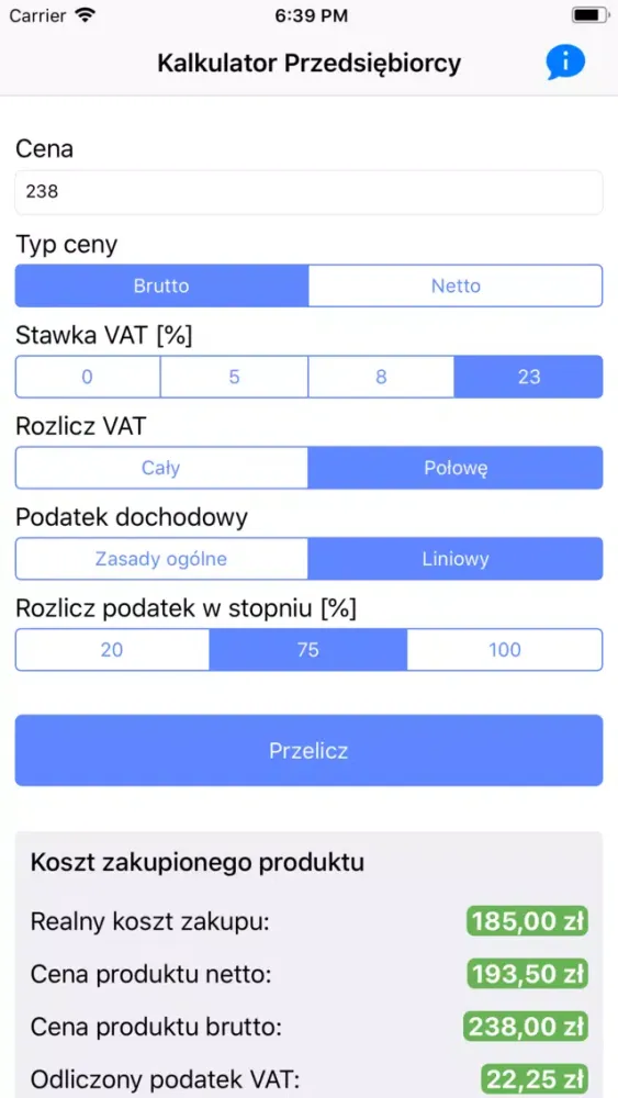 Capturas de tela do Kalkulator Przedsiębiorcy