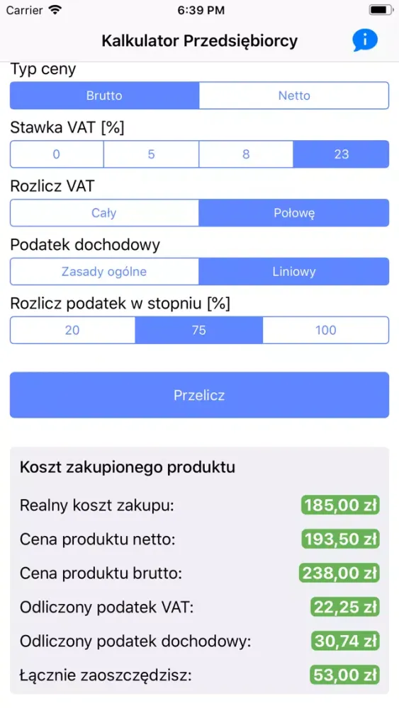 Capturas de tela do Kalkulator Przedsiębiorcy