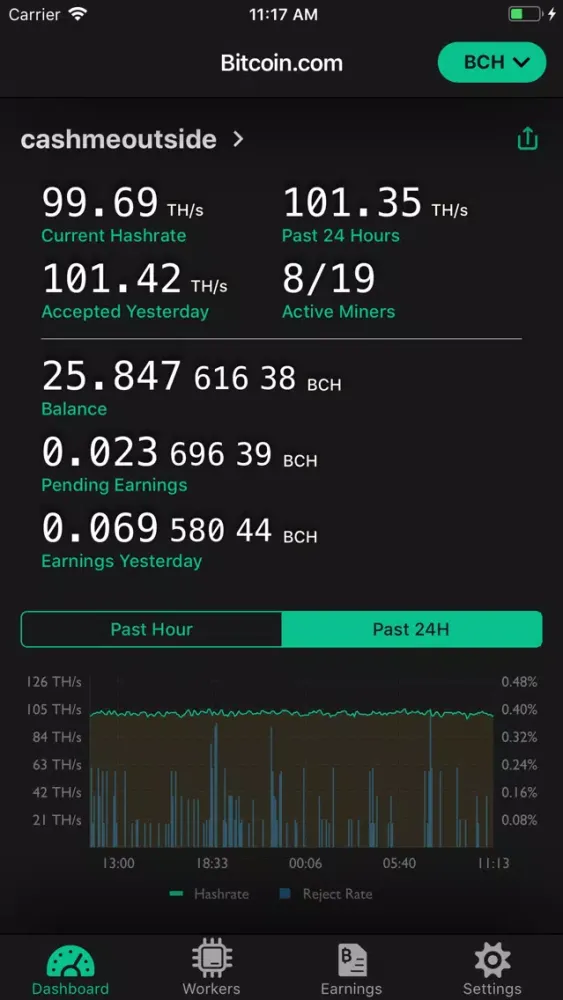 Tangkapan skrin Bitcoin.com Mining Pool
