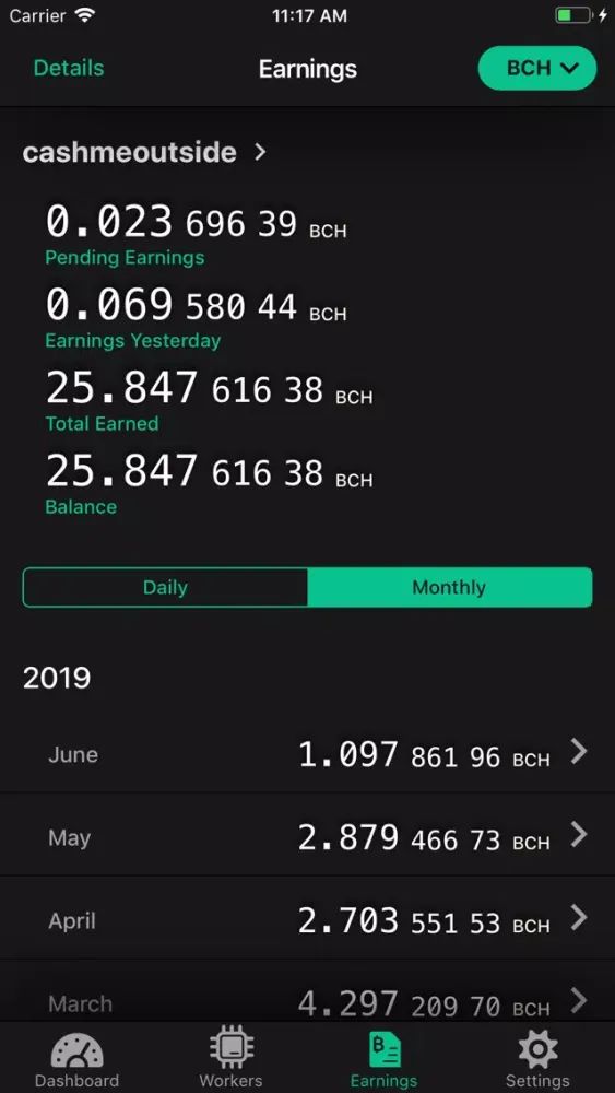 Tangkapan skrin Bitcoin.com Mining Pool