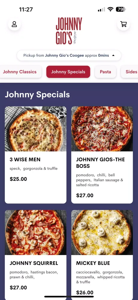 Tangkapan skrin Johnny Gio's Pizza
