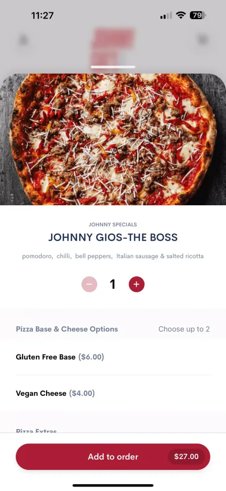 Tangkapan skrin Johnny Gio's Pizza