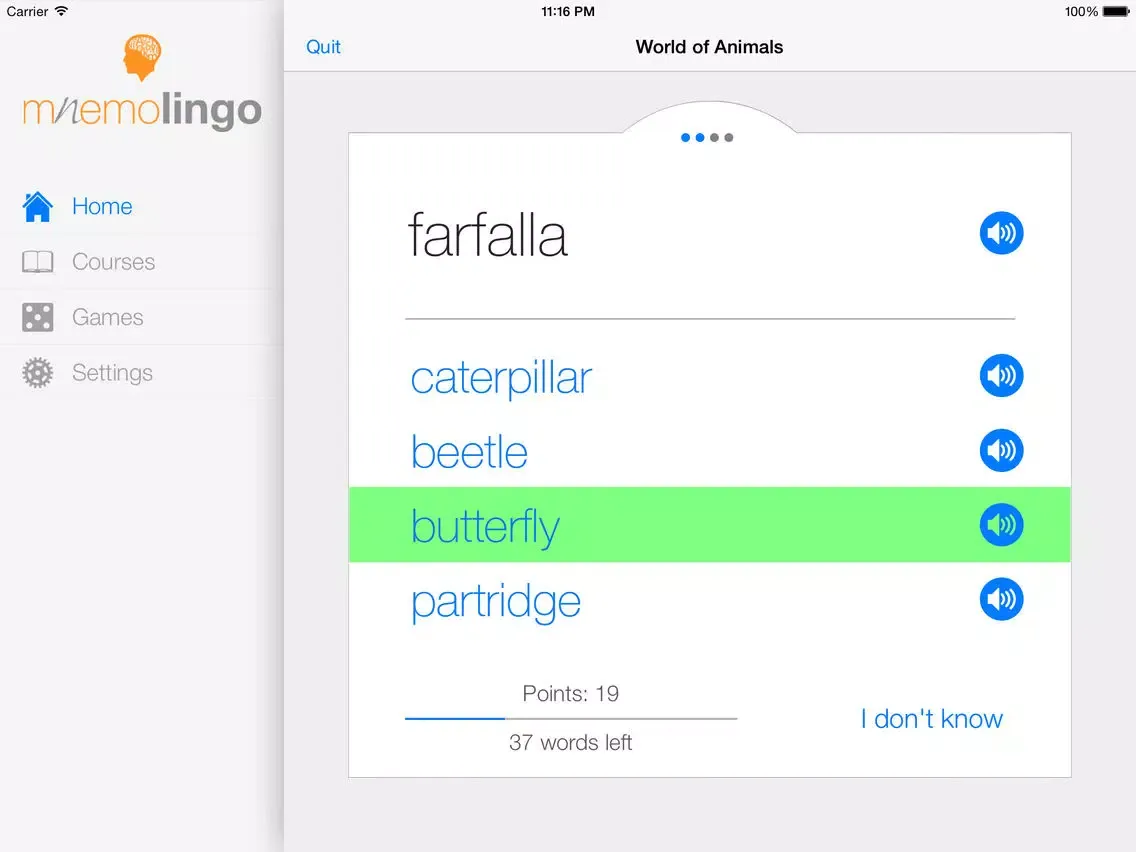 MnemoLingo - The Italian Word Trainer iPad  スクリーンショット