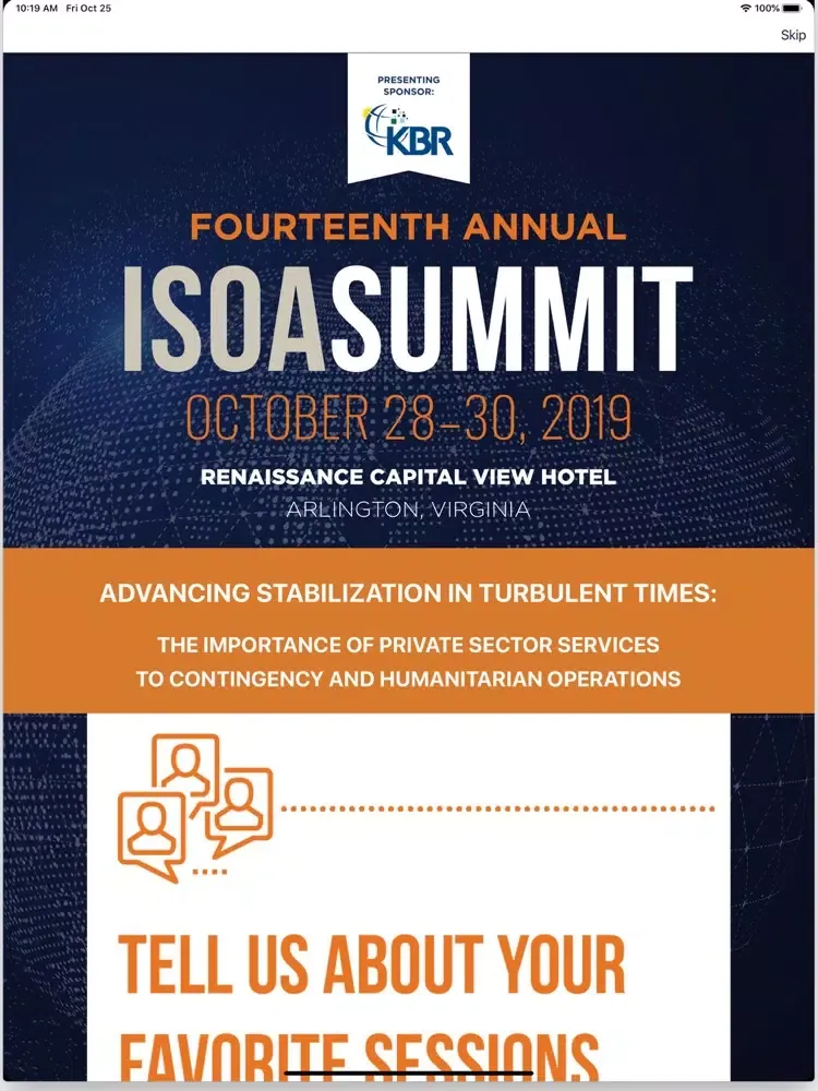Capturas de tela do ISOA Summit 2019 iPad 