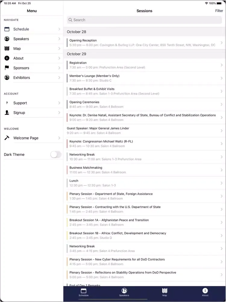 Capturas de tela do ISOA Summit 2019 iPad 