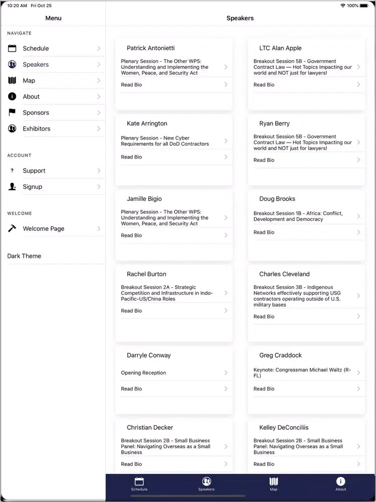 Capturas de tela do ISOA Summit 2019 iPad 