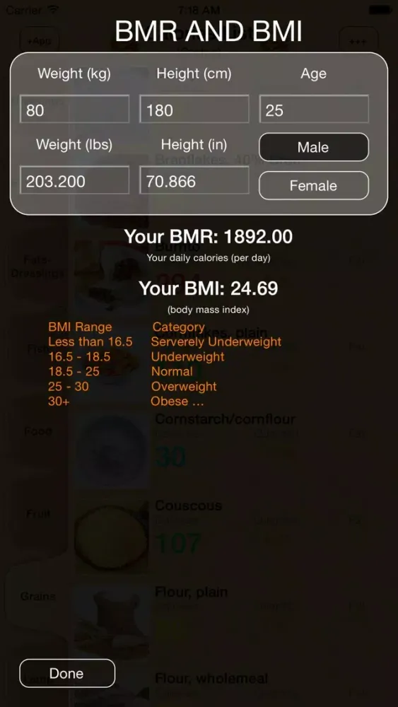 Calories List Screenshots