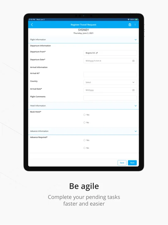 Ảnh chụp màn hình của Bizagi iPad 
