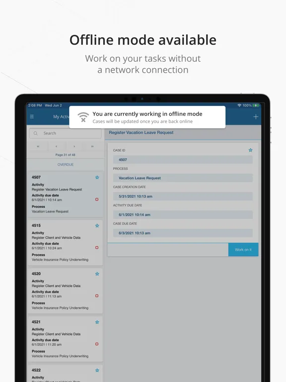 Ảnh chụp màn hình của Bizagi iPad 