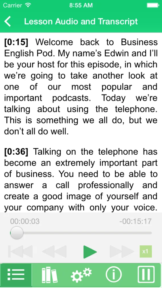 Tangkapan skrin English for Telephoning by Business English Pod