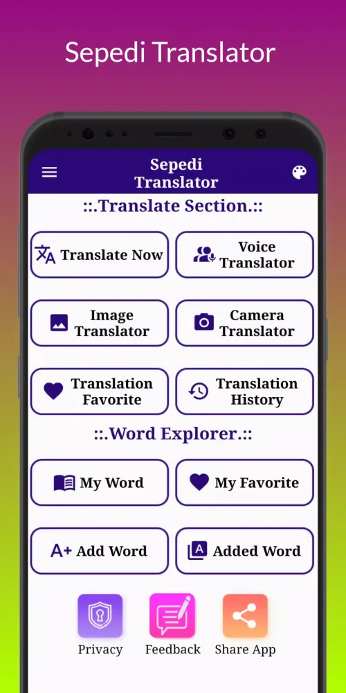 Tangkapan layar Sepedi Translator