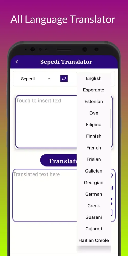 Tangkapan layar Sepedi Translator