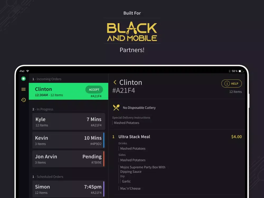 Black and Mobile Restaurant iPad  Screenshots