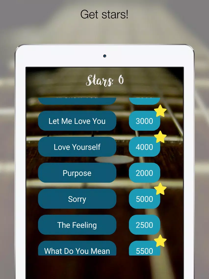 Ảnh chụp màn hình của Guitar Idol Justin Bieber Edition iPad 