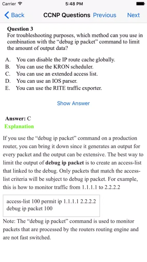 CCNP Question, Answer and Explanation应用截图