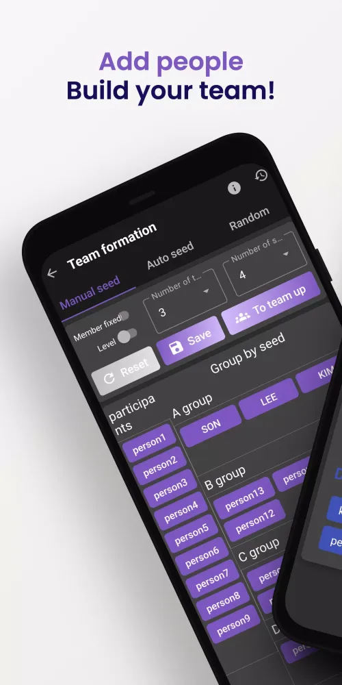 Capturas de tela do Team Manager