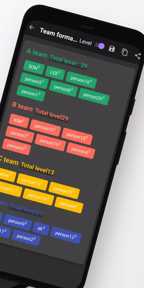 Capturas de tela do Team Manager