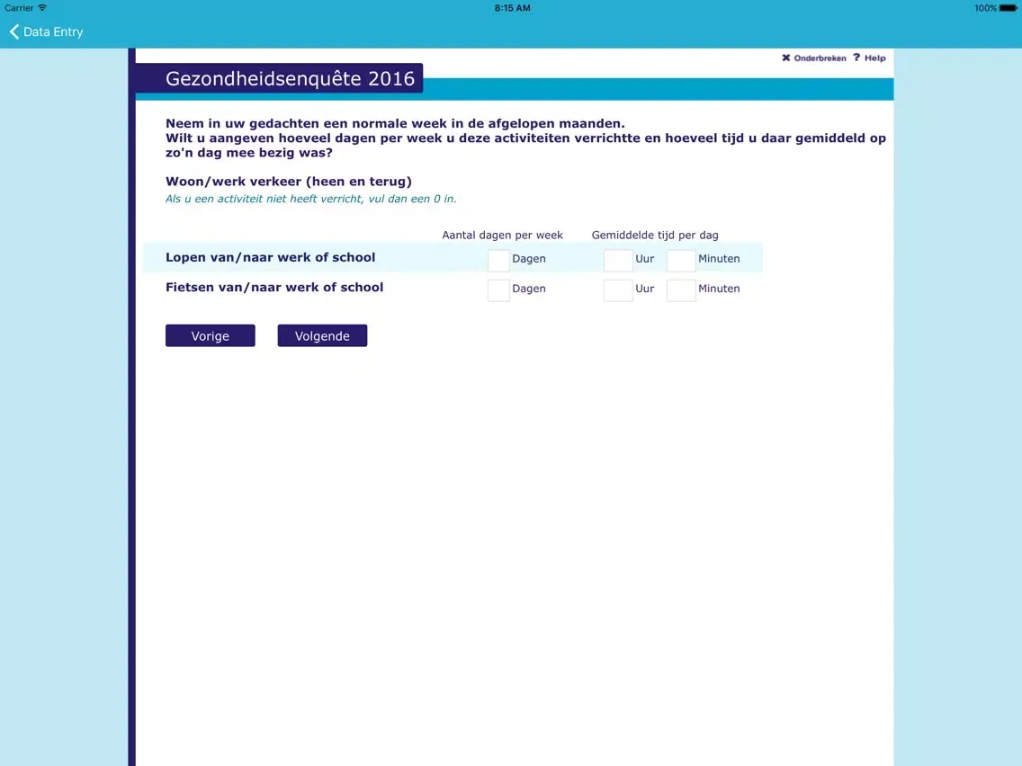 Tangkapan layar Blaise Data Entry Client iPad 