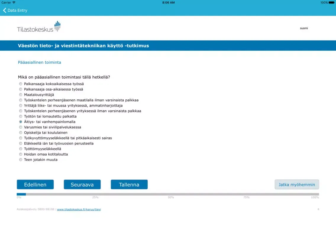 Tangkapan layar Blaise Data Entry Client iPad 