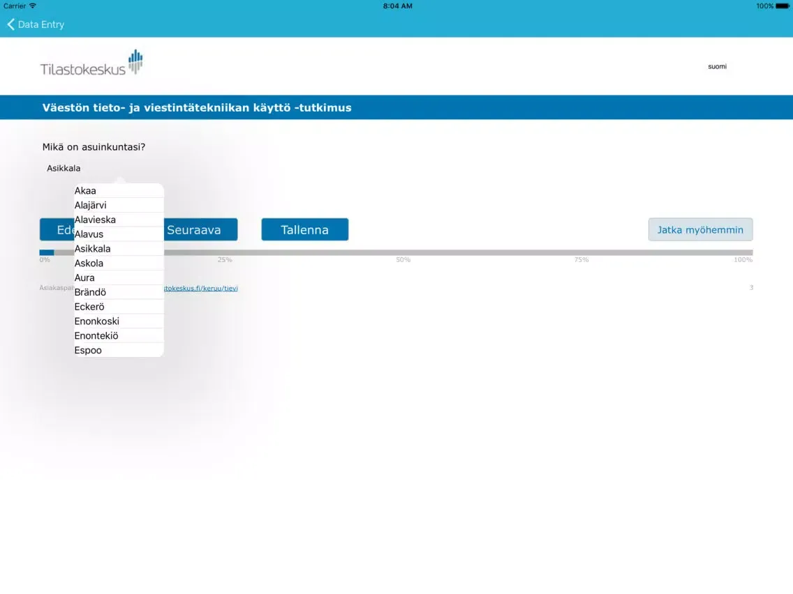 Tangkapan layar Blaise Data Entry Client iPad 