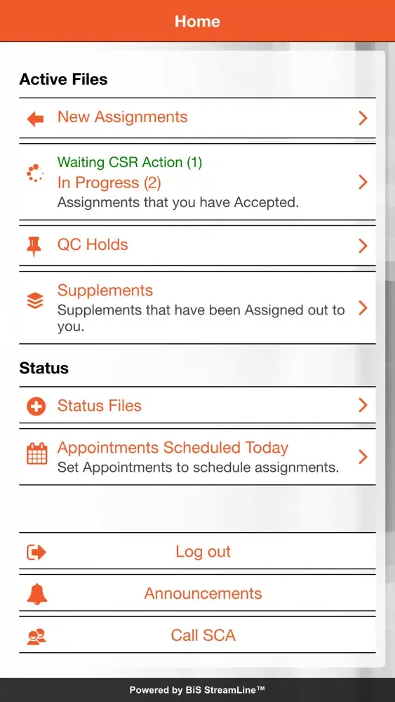 Tangkapan layar SCA Dashboard Mobile