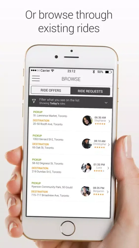 BlancRide – Social Transportation Network Screenshots
