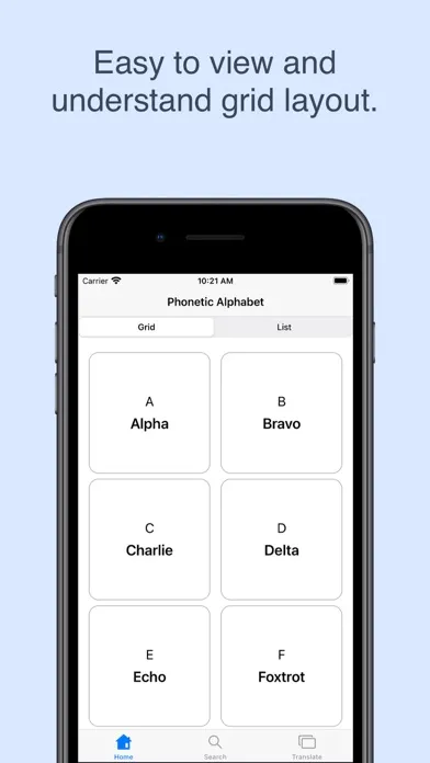 ภาพหน้าจอของ NATO Phonetic Alphabet