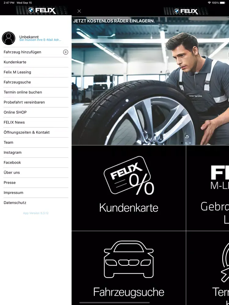 Captures d'écran de BMW FELIX App iPad 