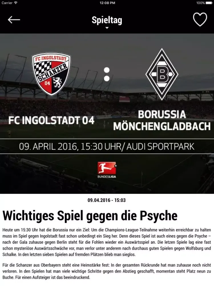 Tangkapan layar 1900News.de iPad 