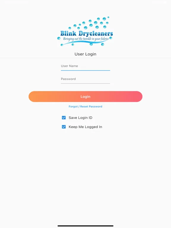Blink Drycleaners iPad  स्क्रीनशॉट