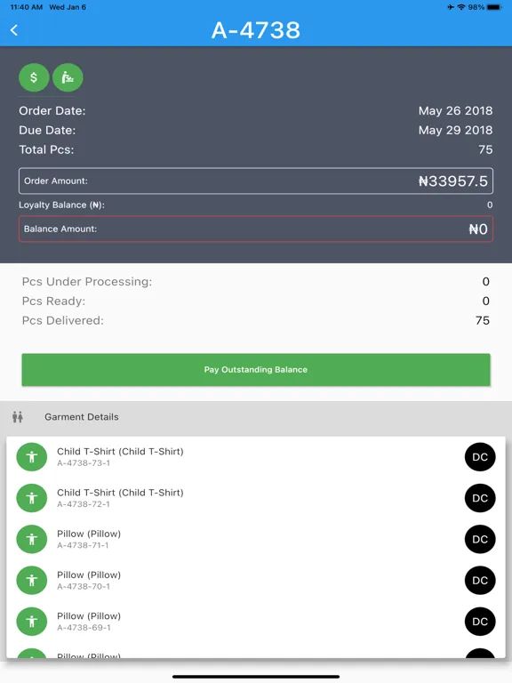 Blink Drycleaners iPad  स्क्रीनशॉट
