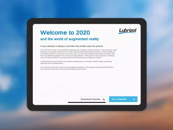 Tangkapan layar Lubrizol AR Calendar iPad 