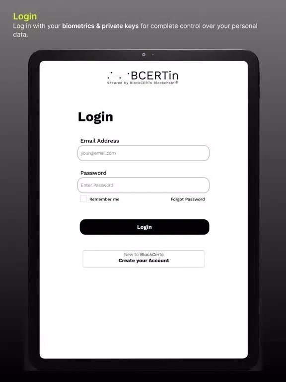 BlockCerts BCERTin iPad  Ekran Görüntüleri