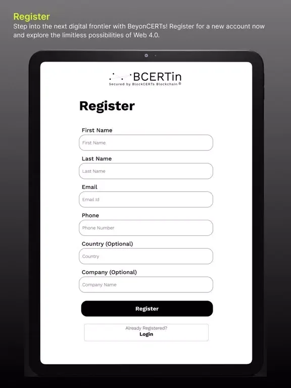 BlockCerts BCERTin iPad  Ekran Görüntüleri