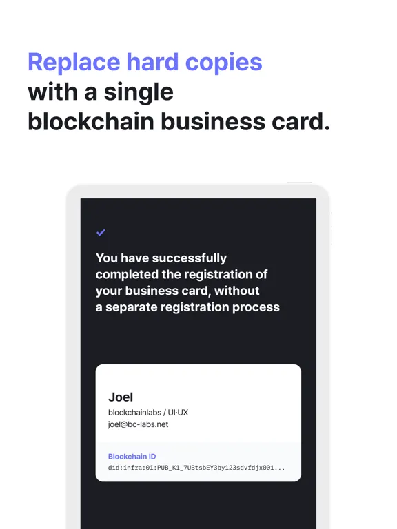 Blockchain Business Card iPad  Screenshots