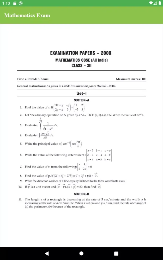 Mathematics Exam Screenshots