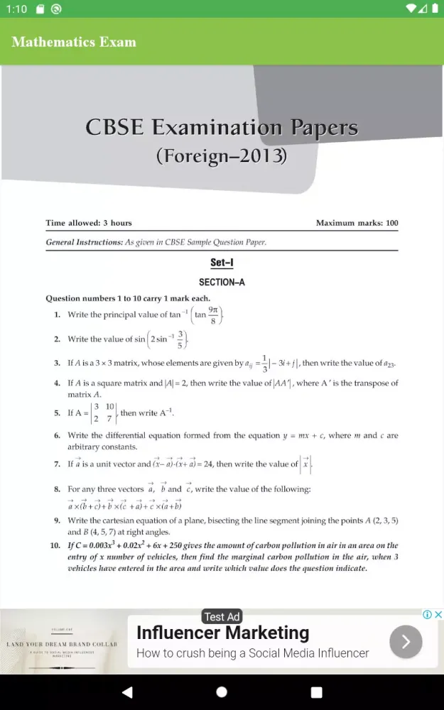Mathematics Exam Screenshots