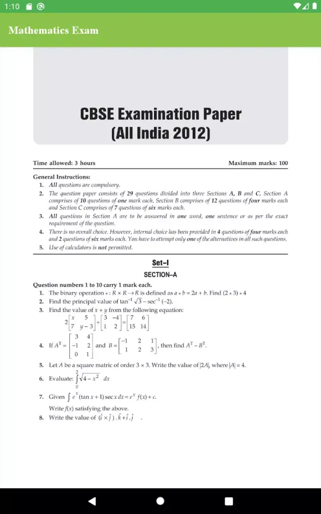 Mathematics Exam Screenshots