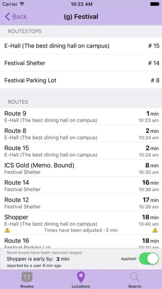 The JMU Bus App Screenshots