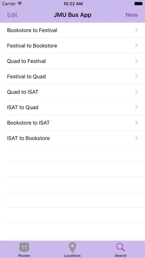 The JMU Bus App Screenshots