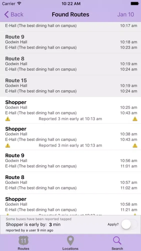 The JMU Bus App Screenshots