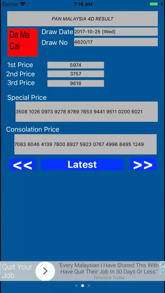 Malaysia 4D Result Screenshots