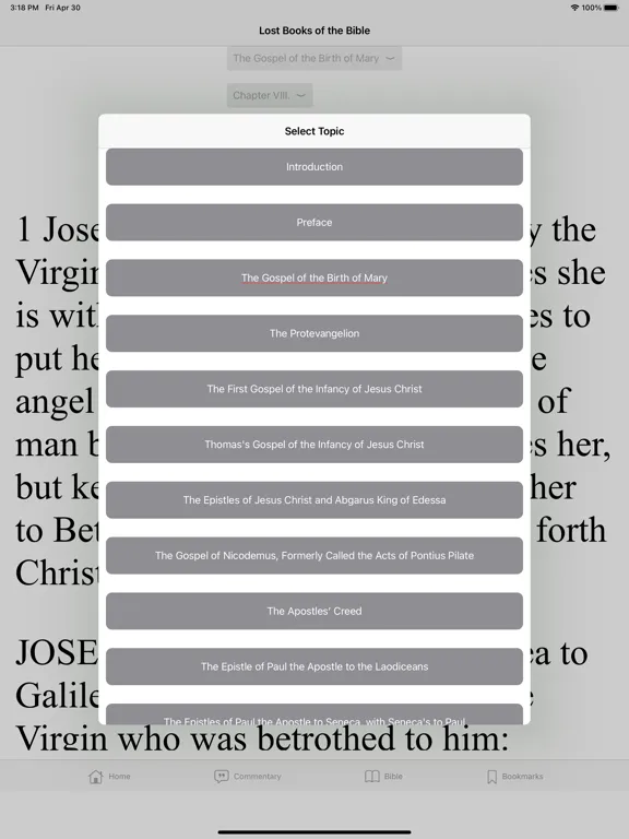 Ảnh chụp màn hình của The Lost Books of the Bible iPad 
