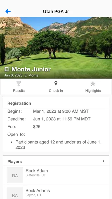 Capturas de tela do Utah PGA Junior Series
