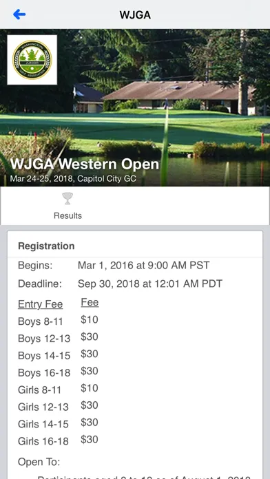 Washington Junior Golf Assoc. Ekran Görüntüleri