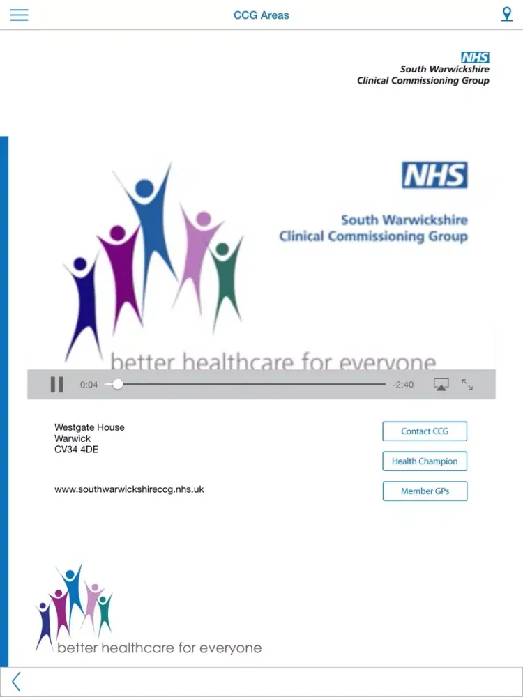 Tangkapan skrin NHS Health Sat Nav - Coventry & Warwickshire iPad 