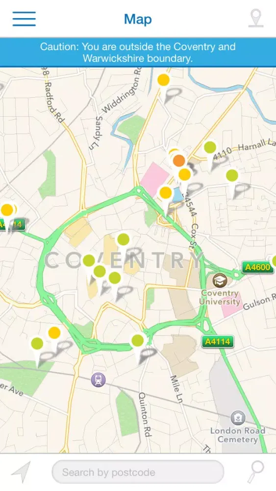 Tangkapan skrin NHS Health Sat Nav - Coventry & Warwickshire