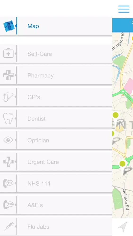 Tangkapan skrin NHS Health Sat Nav - Coventry & Warwickshire