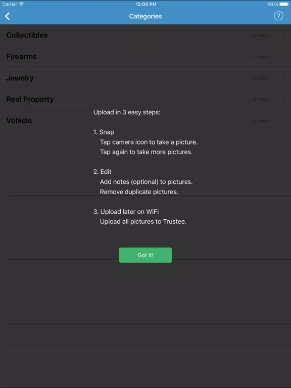 Tangkapan skrin Asset Snap iPad 